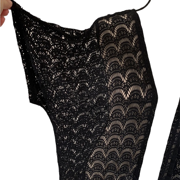 La Blanca swimsuit black fringe crochet open cover up size S/M - Picture 3 of 7